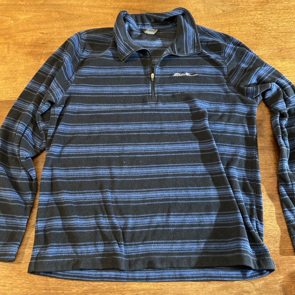 Eddie Bauer Sweater Mens M Blue Southwestern‎ Striped 1/4 Zip Fleece Pullover